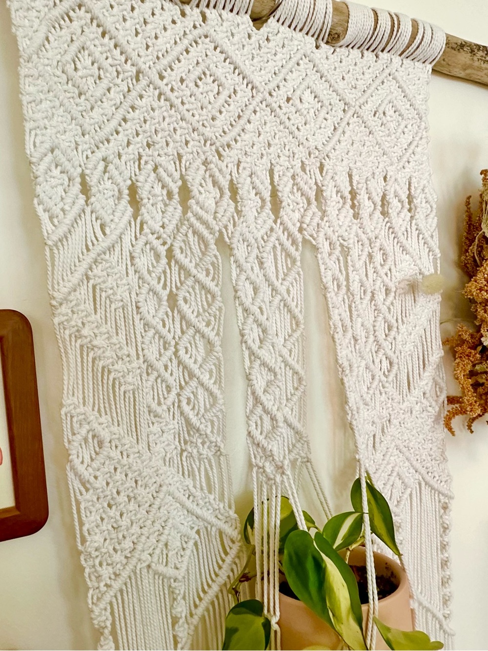 Hand Crafted Cream Macramé Hanging Plant Holder - Picture 3 of 5